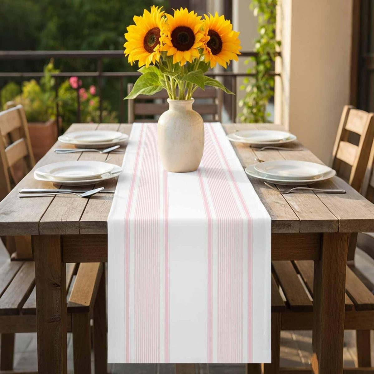 Table Runner Light Pink Stripe Table Runners Dresser Scarves Minimalist Farmhouse Modern Vertical Line Kitchen Dining Table Decoration for HolidayHome Decor Party 13x36 Inch