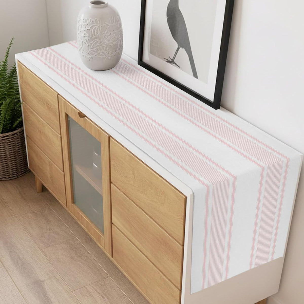 Table Runner Light Pink Stripe Table Runners Dresser Scarves Minimalist Farmhouse Modern Vertical Line Kitchen Dining Table Decoration for HolidayHome Decor Party 13x36 Inch
