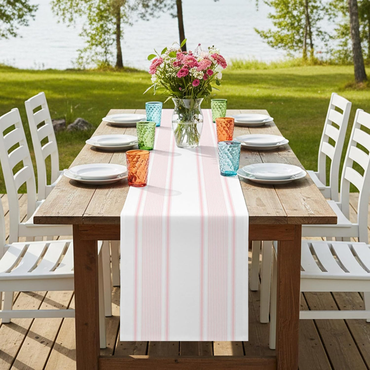 Table Runner Light Pink Stripe Table Runners Dresser Scarves Minimalist Farmhouse Modern Vertical Line Kitchen Dining Table Decoration for HolidayHome Decor Party 13x36 Inch