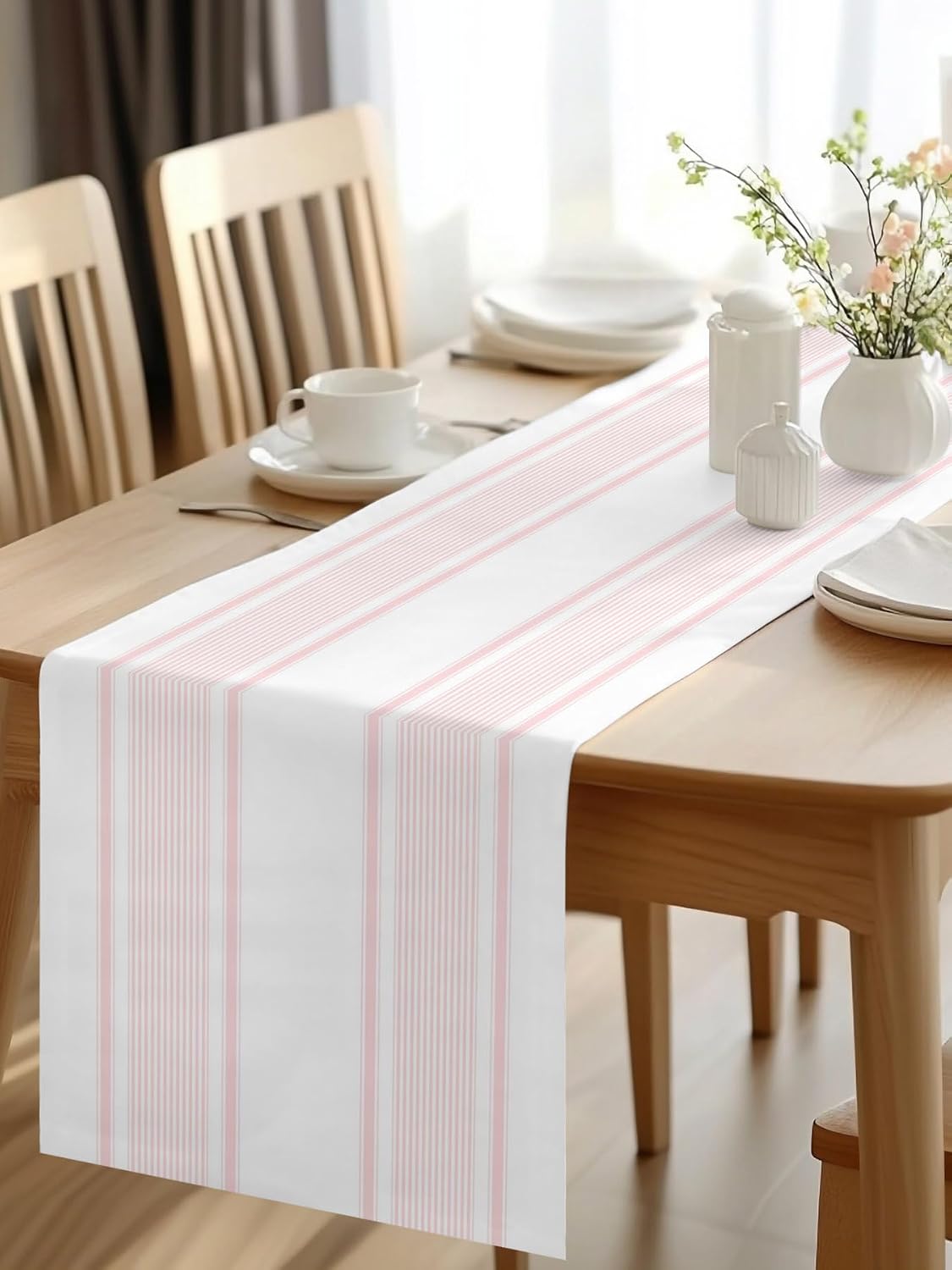 Table Runner Light Pink Stripe Table Runners Dresser Scarves Minimalist Farmhouse Modern Vertical Line Kitchen Dining Table Decoration for HolidayHome Decor Party 13x36 Inch