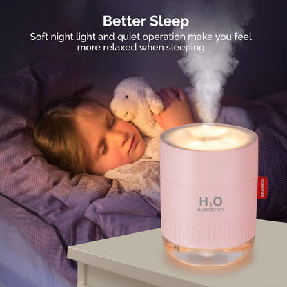 Portable Mini Humidifier, 500ml Small Humidifier for Bedroom Travel, Pink