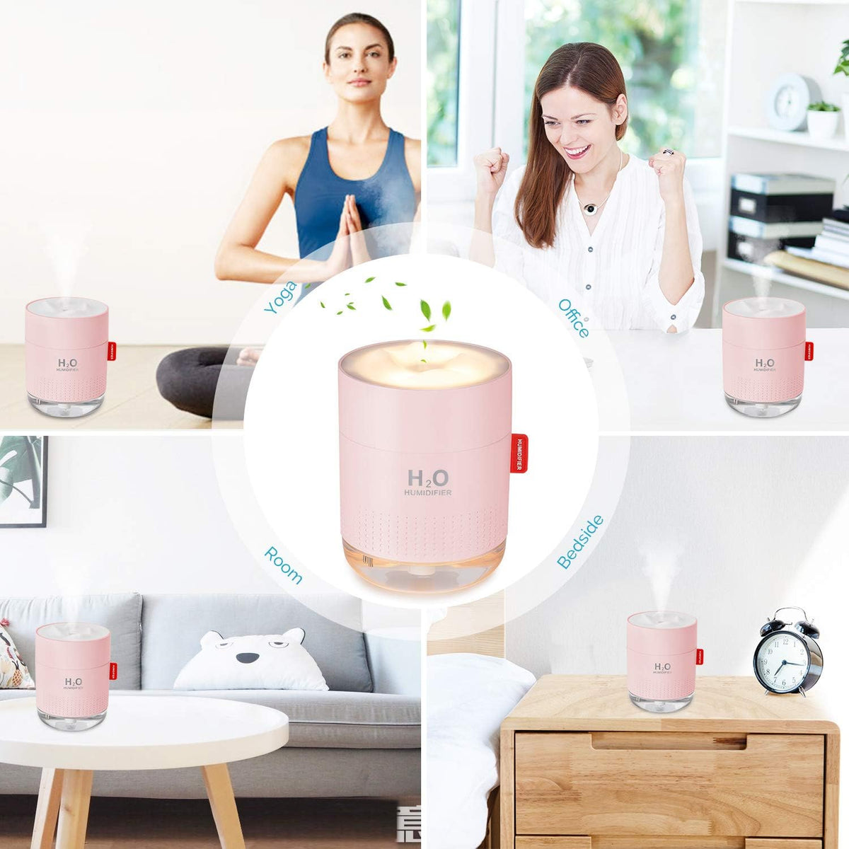 Portable Mini Humidifier, 500ml Small Humidifier for Bedroom Travel, Pink