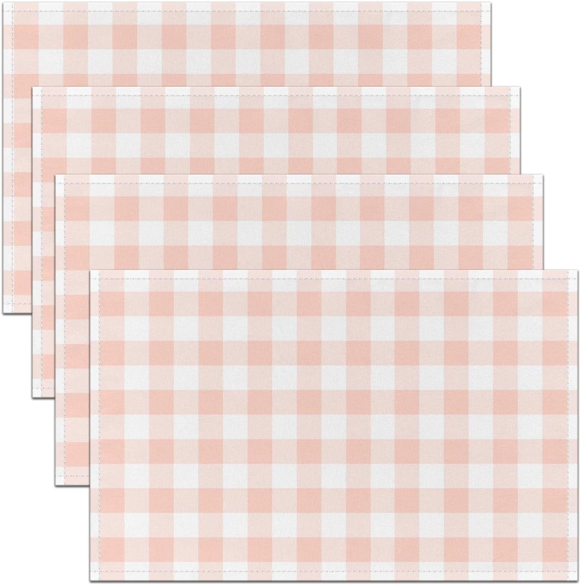 Checkered Table Placemats Set of 4,Farmhouse Checkered Geometric Theme Place Mats 12x18 Inch for Kitchen Table,Cute Plaid Art Design Placemats Set,Light Pink Washable Mats Suitable for Restaurant