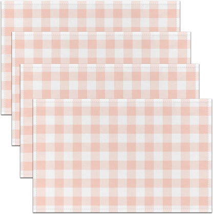 Checkered Table Placemats Set of 4,Farmhouse Checkered Geometric Theme Place Mats 12x18 Inch for Kitchen Table,Cute Plaid Art Design Placemats Set,Light Pink Washable Mats Suitable for Restaurant
