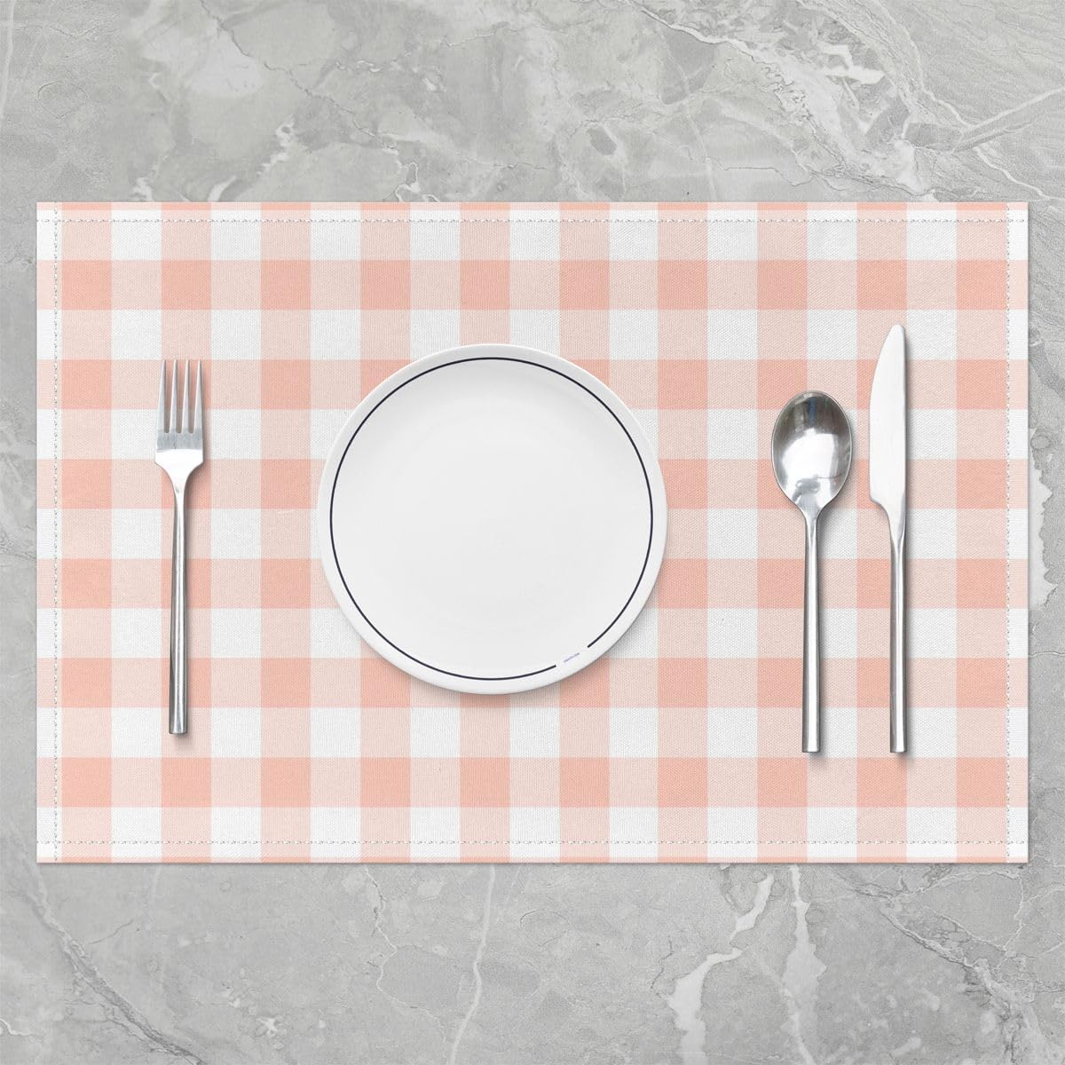 Checkered Table Placemats Set of 4,Farmhouse Checkered Geometric Theme Place Mats 12x18 Inch for Kitchen Table,Cute Plaid Art Design Placemats Set,Light Pink Washable Mats Suitable for Restaurant
