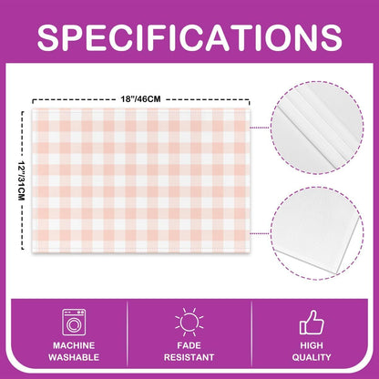 Checkered Table Placemats Set of 4,Farmhouse Checkered Geometric Theme Place Mats 12x18 Inch for Kitchen Table,Cute Plaid Art Design Placemats Set,Light Pink Washable Mats Suitable for Restaurant