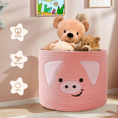 Animal Shaped Woven Rope Cotton Storage Basket with Handles