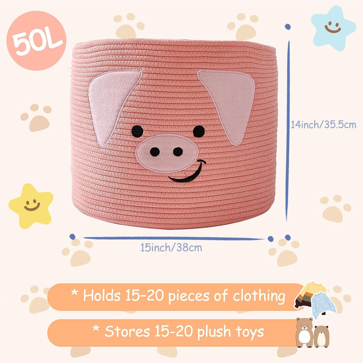 Animal Shaped Woven Rope Cotton Storage Basket with Handles