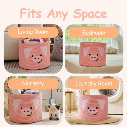 Animal Shaped Woven Rope Cotton Storage Basket with Handles