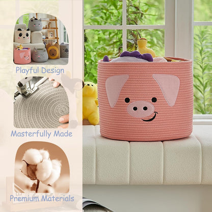 Animal Shaped Woven Rope Cotton Storage Basket with Handles