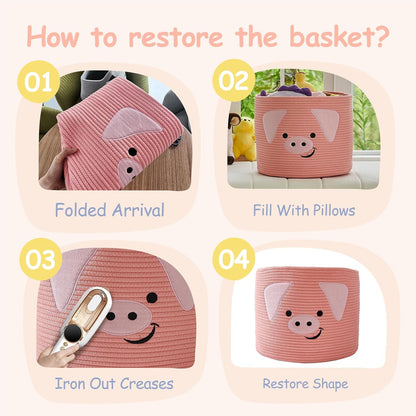 Animal Shaped Woven Rope Cotton Storage Basket with Handles