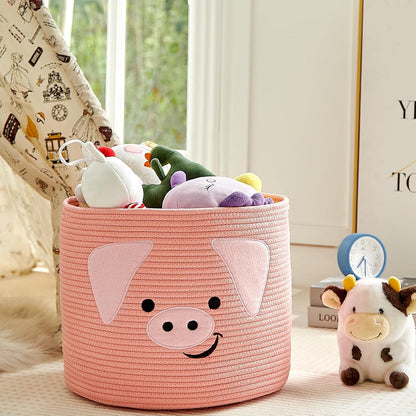 Animal Shaped Woven Rope Cotton Storage Basket with Handles
