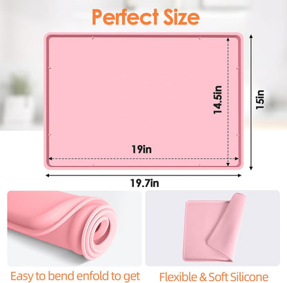 Silicone Coffee Maker Mat with Lip for Countertops, 19.7'' x 15'', Pink