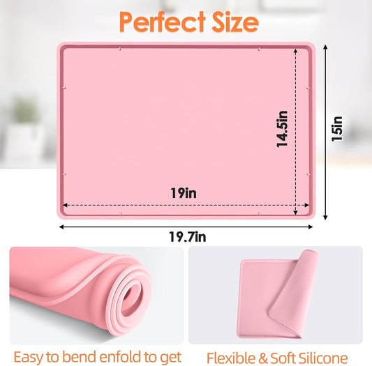 Silicone Coffee Maker Mat with Lip for Countertops, 19.7'' x 15'', Pink