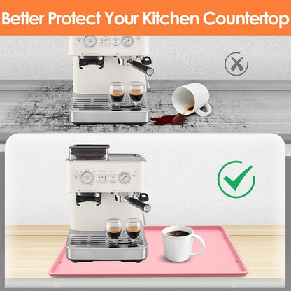 Silicone Coffee Maker Mat with Lip for Countertops, 19.7'' x 15'', Pink