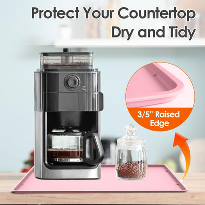 Silicone Coffee Maker Mat with Lip for Countertops, 19.7'' x 15'', Pink