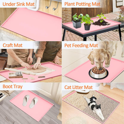 Silicone Coffee Maker Mat with Lip for Countertops, 19.7'' x 15'', Pink