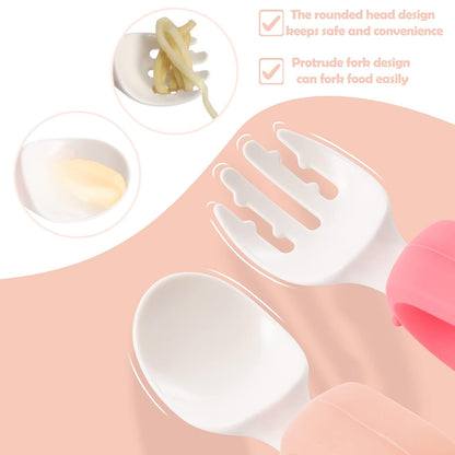 Toddler Utensils Set, Baby Forks & Spoons with Silicone Handle