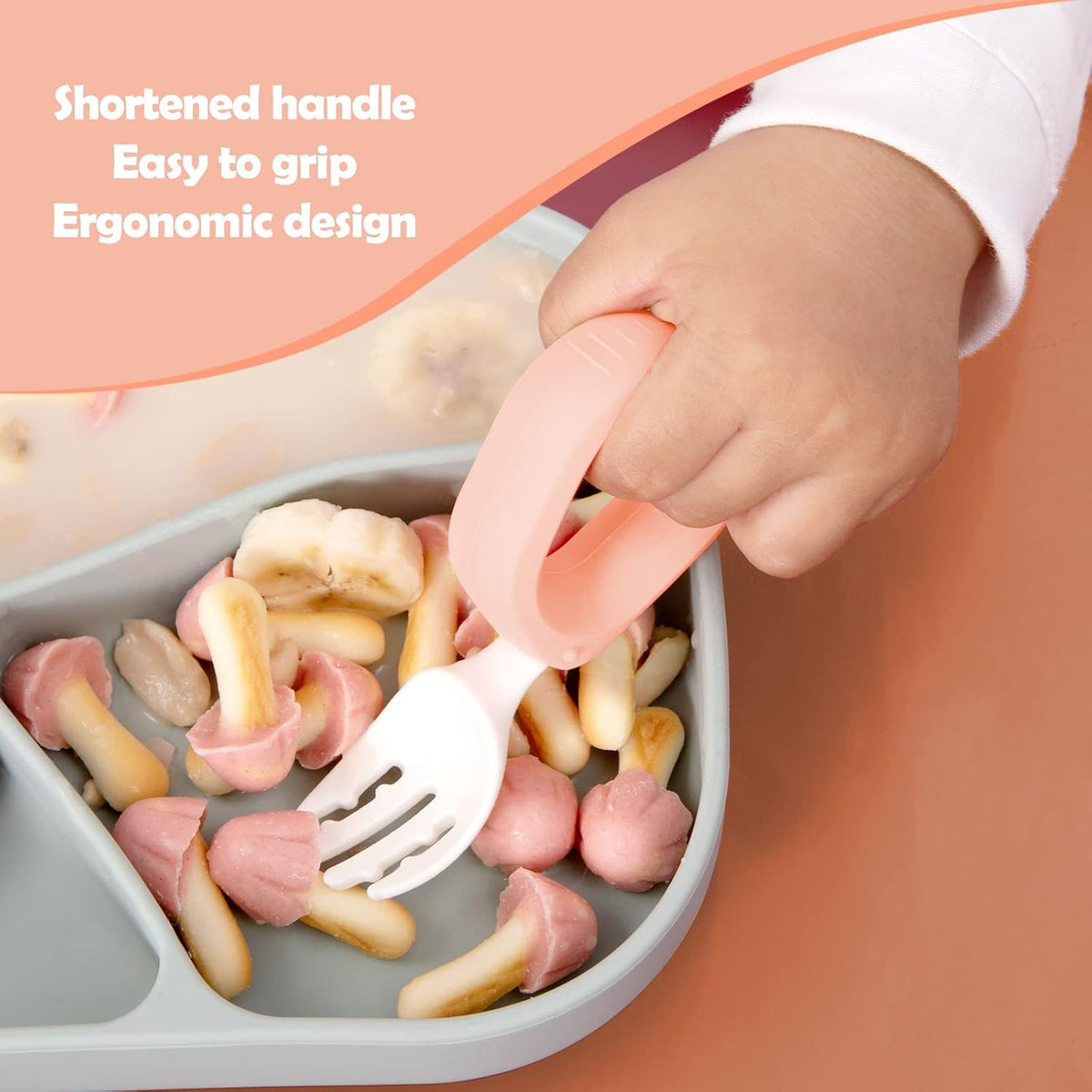 Toddler Utensils Set, Baby Forks & Spoons with Silicone Handle