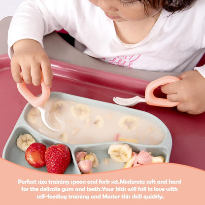 Toddler Utensils Set, Baby Forks & Spoons with Silicone Handle