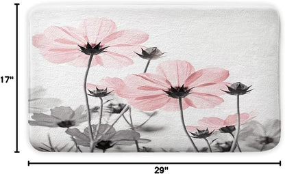 Pink Bathroom Rugs Mat, Cute Daisy Flower Elegant Wildflower Design Farmhouse Bath Rugs, Unique Floral Door Mats, 17 X 29 Inches