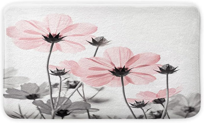 Pink Bathroom Rugs Mat, Cute Daisy Flower Elegant Wildflower Design Farmhouse Bath Rugs, Unique Floral Door Mats, 17 X 29 Inches