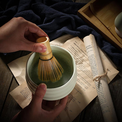 Ceremony Matcha Kit - Traditional Bamboo Matcha Whisk (Chasen) Scoop (Chashaku) Chawan Bowl with Pouring Spout Whisk Holder Sifter Tea Tray- The Perfect Matcha Set (Set of 6, Pink)