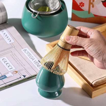 Ceremony Matcha Kit - Traditional Bamboo Matcha Whisk (Chasen) Scoop (Chashaku) Chawan Bowl with Pouring Spout Whisk Holder Sifter Tea Tray- The Perfect Matcha Set (Set of 6, Pink)