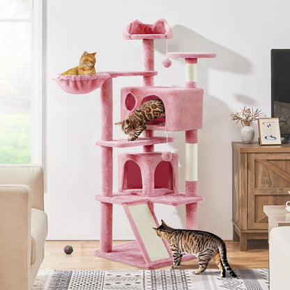 57 inches Multi-Level Cat Tree Cat Condo with Scratching Posts Kittens Activity Tower Pet Play House Furniture, Pink