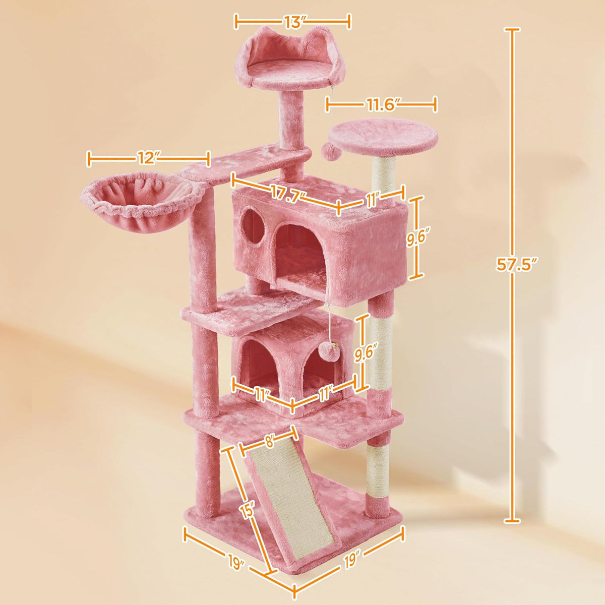 57 inches Multi-Level Cat Tree Cat Condo with Scratching Posts Kittens Activity Tower Pet Play House Furniture, Pink