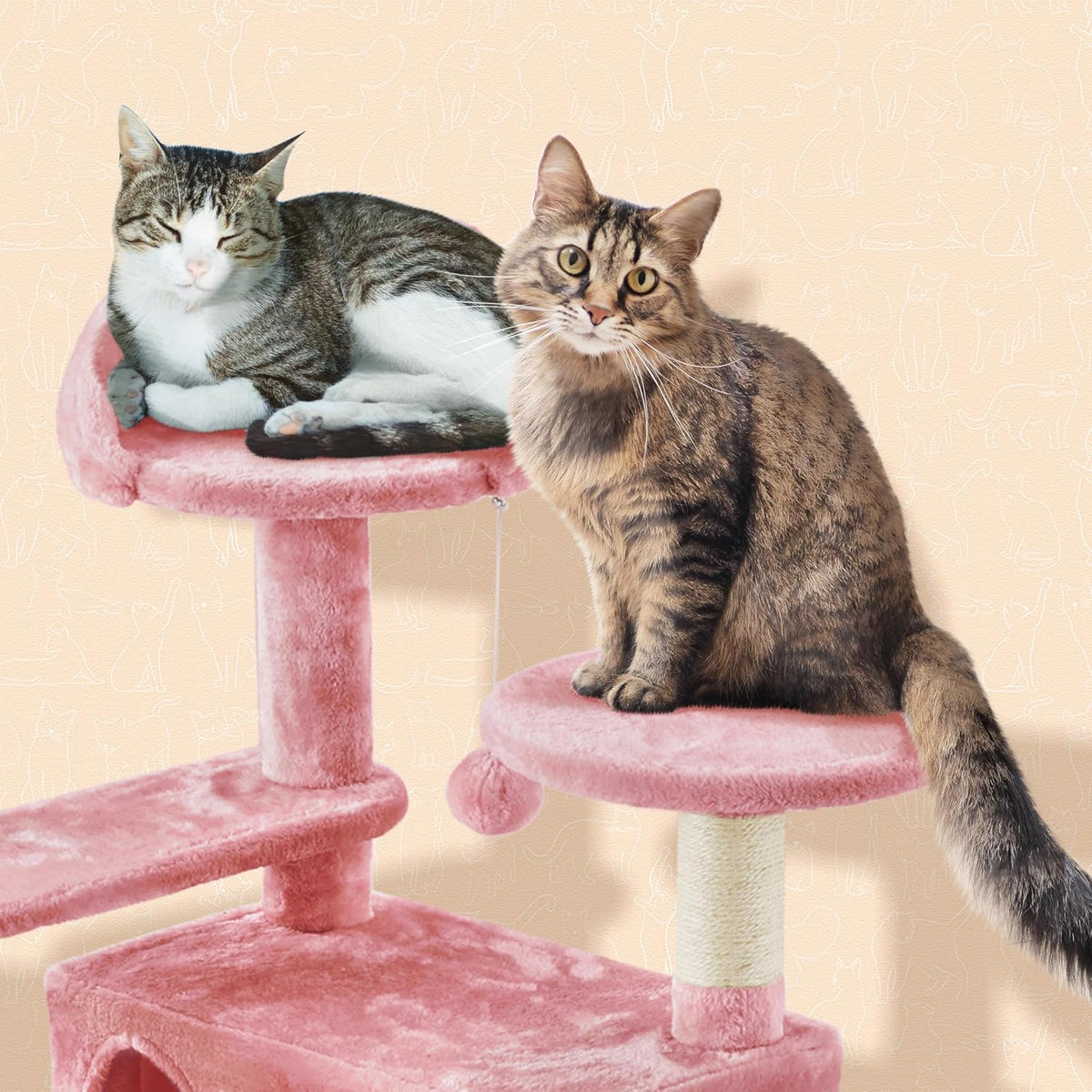57 inches Multi-Level Cat Tree Cat Condo with Scratching Posts Kittens Activity Tower Pet Play House Furniture, Pink
