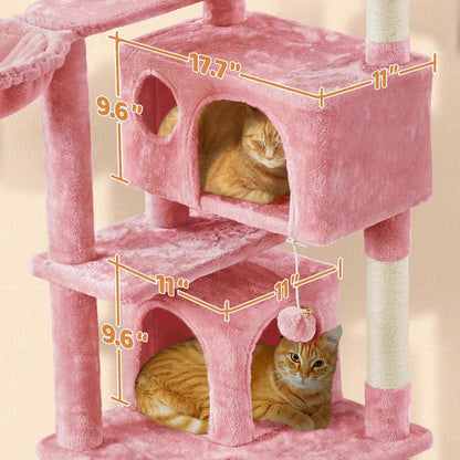 57 inches Multi-Level Cat Tree Cat Condo with Scratching Posts Kittens Activity Tower Pet Play House Furniture, Pink