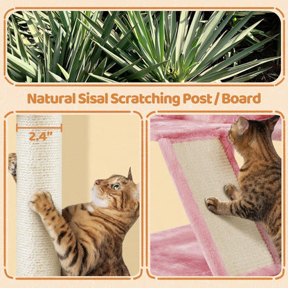 57 inches Multi-Level Cat Tree Cat Condo with Scratching Posts Kittens Activity Tower Pet Play House Furniture, Pink