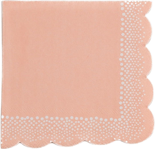 Gatherings by CP Harmony Peach Dots Beverage Napkins - Elegant Scalloped Cocktail Napkins for Bridal Shower, Wedding Reception, Baby Shower & Spring Party - 3-Ply Polka Dot Paper, 5 x 5 Inch -16 Pack