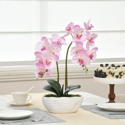 Large Artificial Orchid Arrangement in Oval Ribbed Ceramic Pot, Pink Shades
