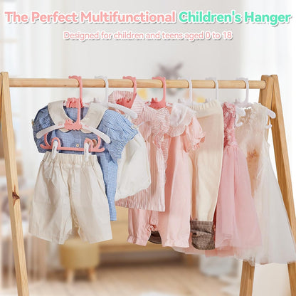 50 Pack Baby Hangers,with 35 Detachable Clips Adjustable 11.14"-15.55", Stackable Kids Closet Hangers, Two Bottom Grooves for Secure Clip Placement.Fits Newborns,Toddlers, Children & Teens(Pink)