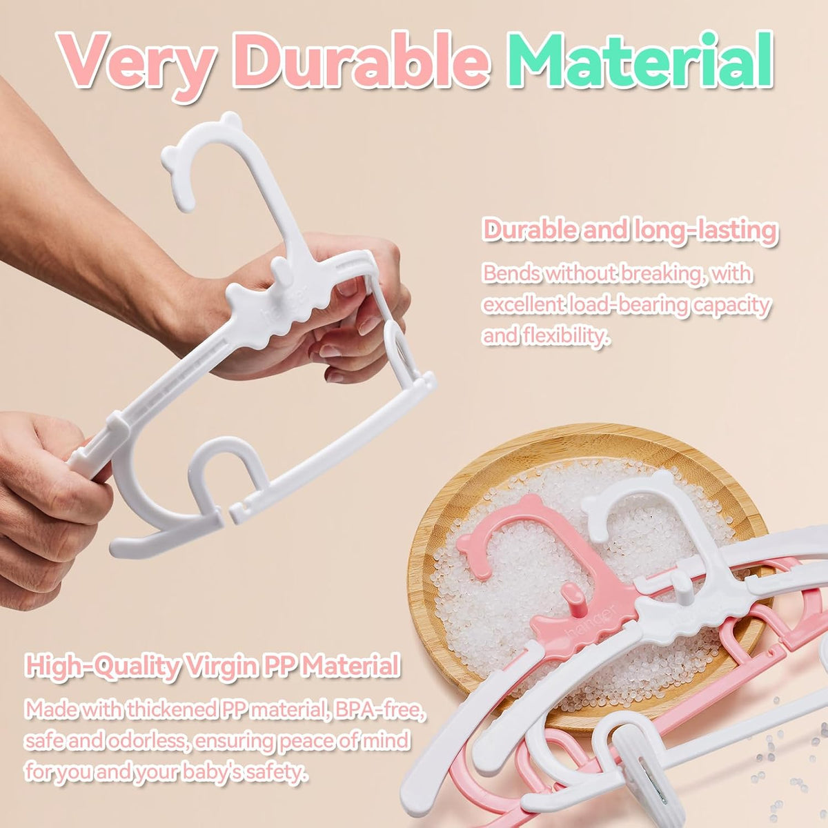 50 Pack Baby Hangers,with 35 Detachable Clips Adjustable 11.14"-15.55", Stackable Kids Closet Hangers, Two Bottom Grooves for Secure Clip Placement.Fits Newborns,Toddlers, Children & Teens(Pink)