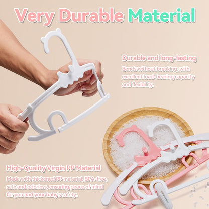 50 Pack Baby Hangers,with 35 Detachable Clips Adjustable 11.14"-15.55", Stackable Kids Closet Hangers, Two Bottom Grooves for Secure Clip Placement.Fits Newborns,Toddlers, Children & Teens(Pink)