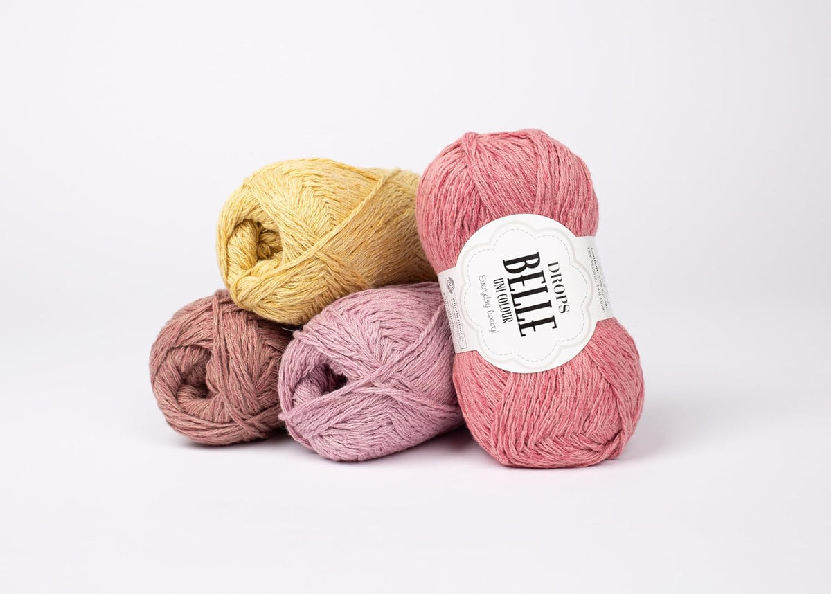 Knitting Yarn of Cotton, Viscose and Linen, Drops Belle, DK, Light Worsted Weight, 1.8 oz 131 Yards (11 Old Pink)