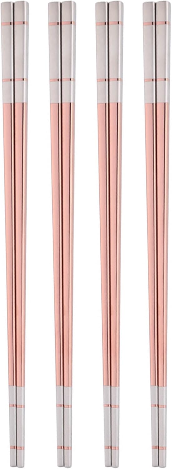 Reusable Stainless Steel Chopsticks,Dishwasher Safe , Easy to Use(4 PCS,Rose gold)