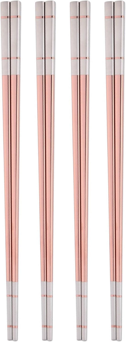 Reusable Stainless Steel Chopsticks,Dishwasher Safe , Easy to Use(4 PCS,Rose gold)