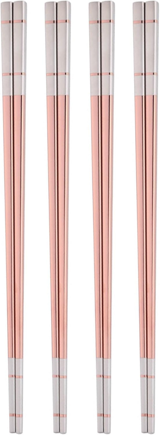 Reusable Stainless Steel Chopsticks,Dishwasher Safe , Easy to Use(4 PCS,Rose gold)