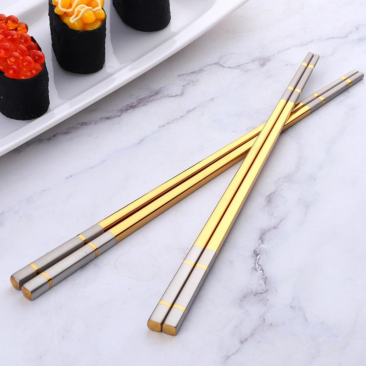 Reusable Stainless Steel Chopsticks,Dishwasher Safe , Easy to Use(4 PCS,Rose gold)