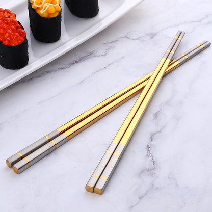 Reusable Stainless Steel Chopsticks,Dishwasher Safe , Easy to Use(4 PCS,Rose gold)