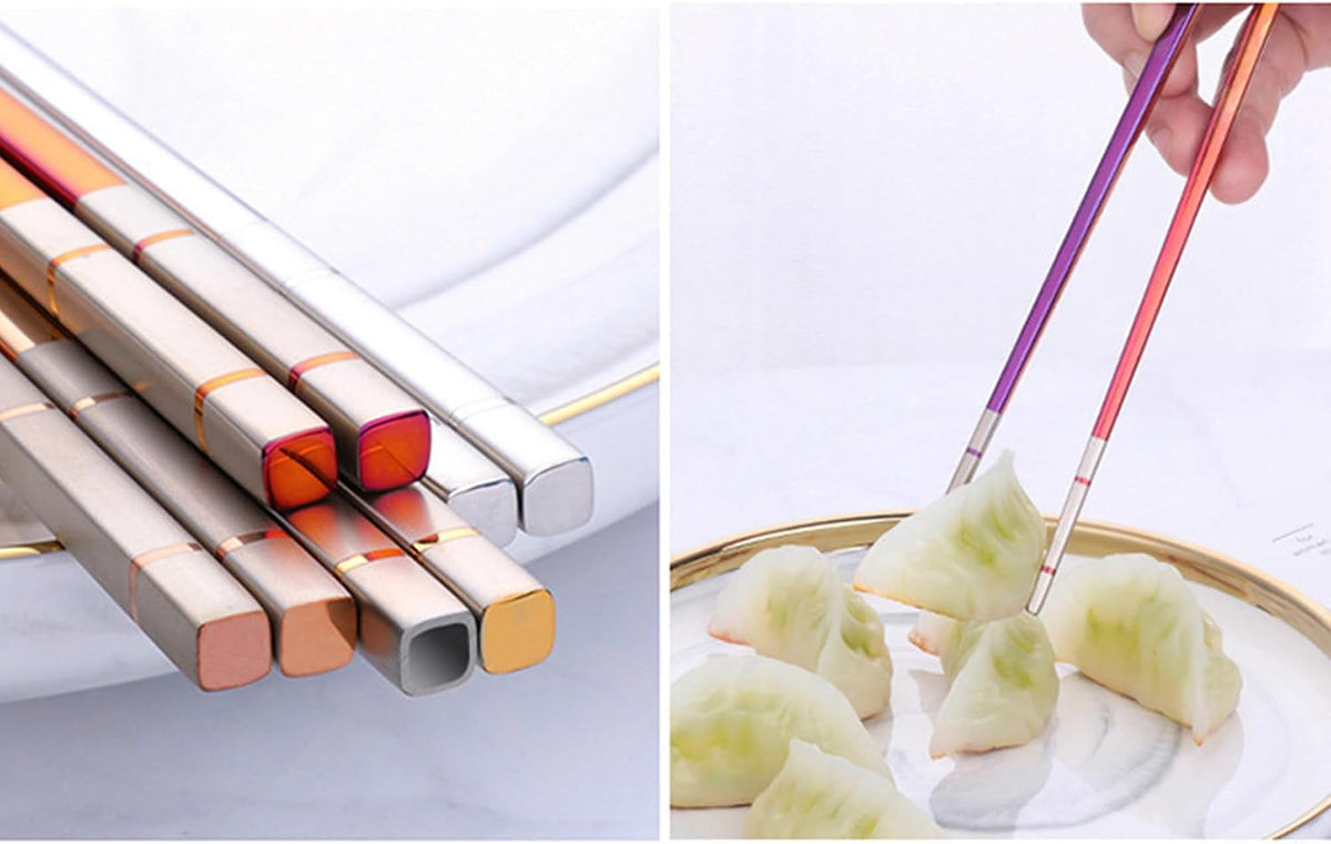 Reusable Stainless Steel Chopsticks,Dishwasher Safe , Easy to Use(4 PCS,Rose gold)