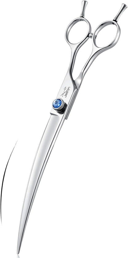 JASON Curved Dog Grooming Scissors - 8" Ergonomic Pets Cats Trimming Shears with Offset Handle and a Jewelled Screw for Right Handed Groomers Long Sharp Comfortable Christmas Gift