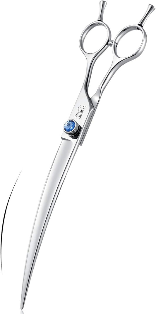 JASON Curved Dog Grooming Scissors - 8" Ergonomic Pets Cats Trimming Shears with Offset Handle and a Jewelled Screw for Right Handed Groomers Long Sharp Comfortable Christmas Gift
