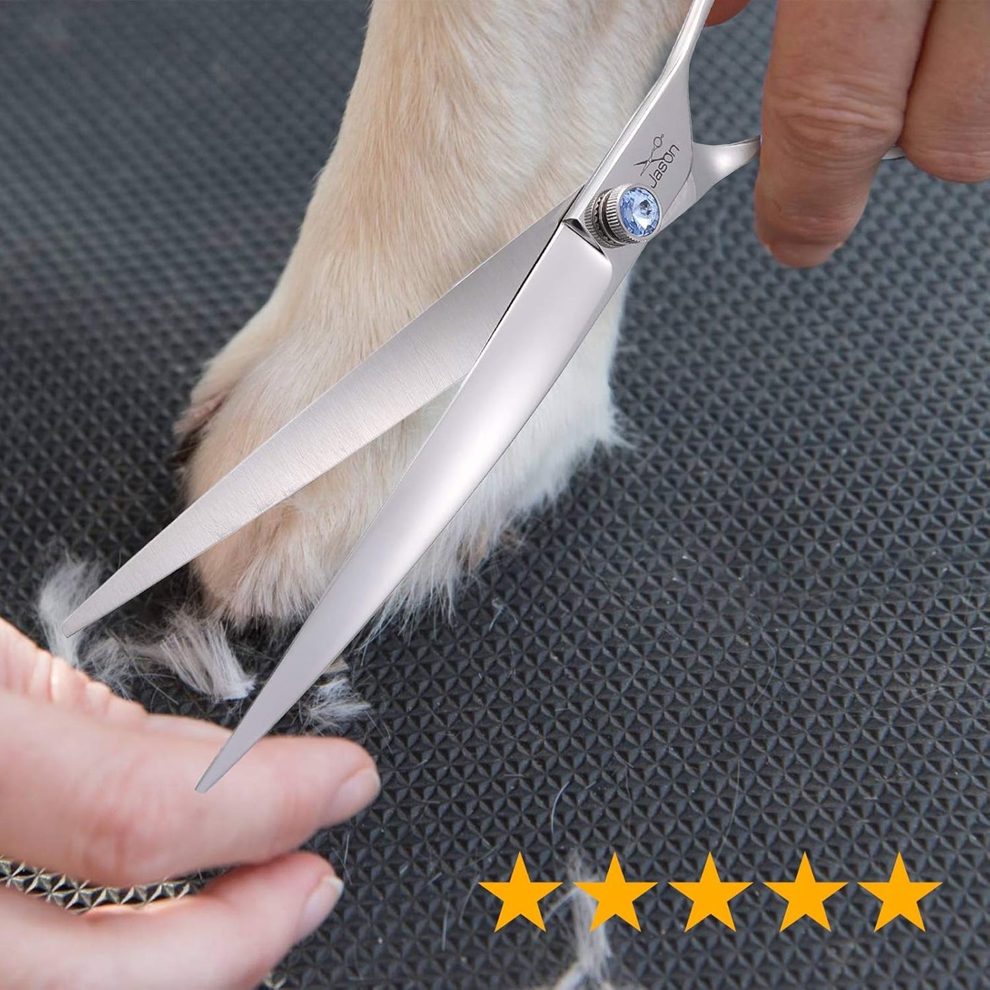 JASON Curved Dog Grooming Scissors - 8" Ergonomic Pets Cats Trimming Shears with Offset Handle and a Jewelled Screw for Right Handed Groomers Long Sharp Comfortable Christmas Gift