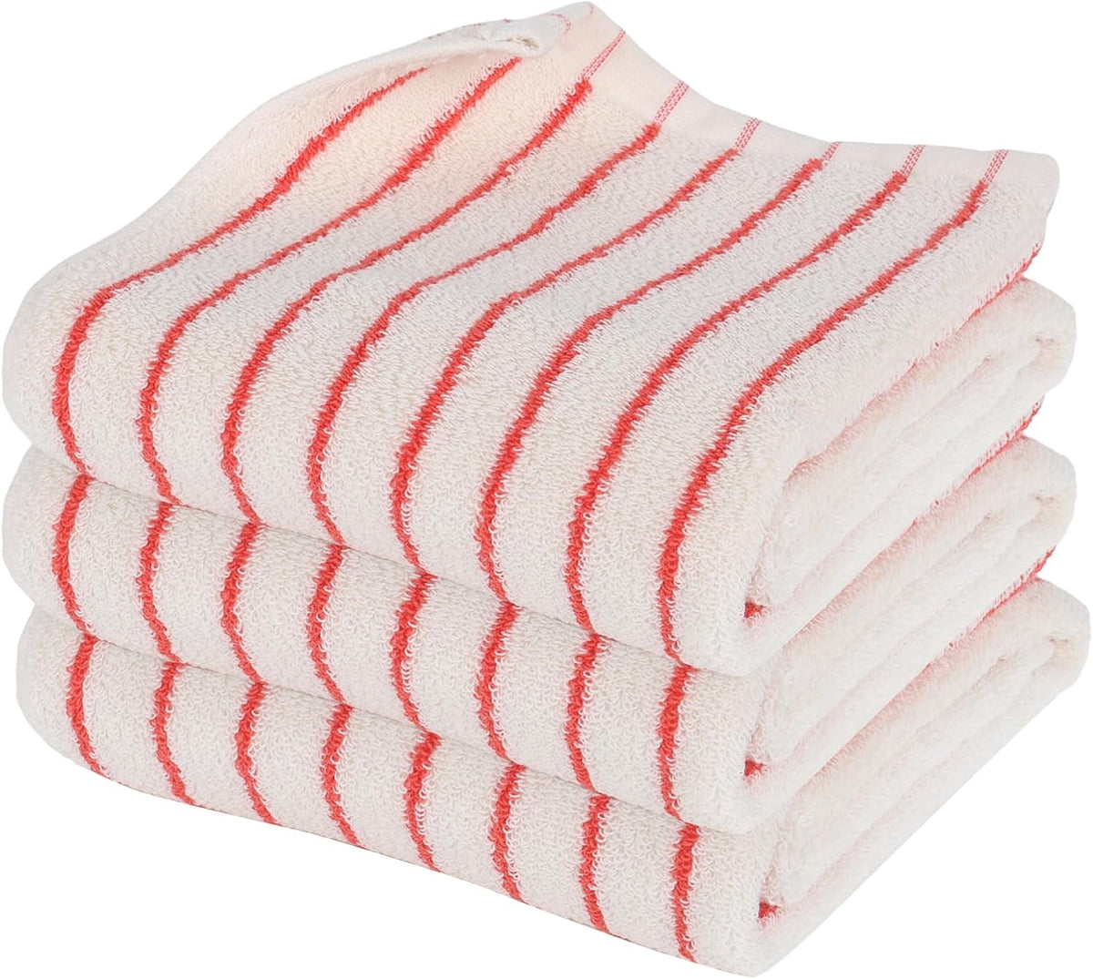 3 Pack Pink and White Striped Hand Towels 100% Cotton Absorbent Soft Decorative Towel for Bathroom Kitchen Home Hotel Beach, 29 x 13.4 Inches (Pink and White)