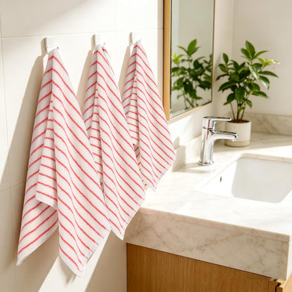 3 Pack Pink and White Striped Hand Towels 100% Cotton Absorbent Soft Decorative Towel for Bathroom Kitchen Home Hotel Beach, 29 x 13.4 Inches (Pink and White)